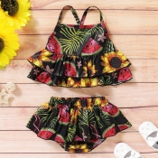 lovely Bohemian Plants Print Black Girl Two-piece 