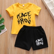 lovely Casual Letter Yellow Boy Two-piece Shorts S
