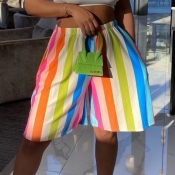 Lovely Casual Rainbow Striped Multicolor Shorts