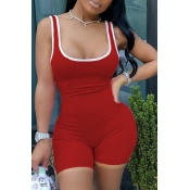 lovely Casual Patchwork Wine Red One-piece Romper