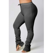 LW Plus Size Casual Fold Design Black Pants