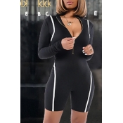 Lovely Sportswear Patchwork Black One-piece Romper
