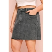 lovely Casual Basic Black Plus Size Denim Skirt