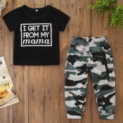 lovely Casual O Neck Letter Print Black Boy Two-pi