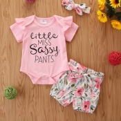 lovely Casual Plants Print Pink Girl Two-piece Sho