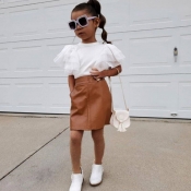 Lovely Girl Casual Flounce Design White Two-piece 