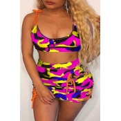 lovely Camo Print Multicolor Two-piece Swimsuit