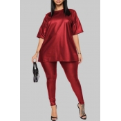 lovely Trendy Basic Red Plus Size Two-piece Pants 