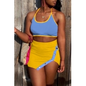 Lovely Sportswear Patchwork Blue Two-piece Skirt S