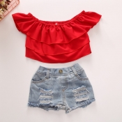 lovely Sweet Broken Holes Red Girl Two-piece Pants
