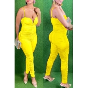 lovely Trendy Fold Design Yellow One-piece Jumpsui