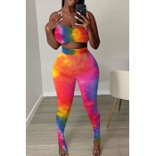 lovely Casual One Shoulder Tie-dye Croci Two-piece