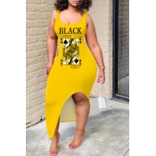 LW Casual Print Yellow Ankle Length Dress