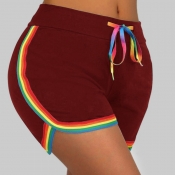 Lovely Sportswear Patchwork Red Plus Size Shorts
