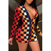 lovely Sportswear Grid Print Multicolor One-piece 