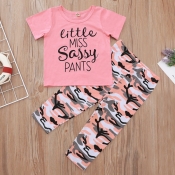 lovely Casual Letter Print Pink Girl Two-piece Pan