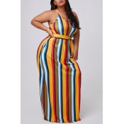 lovely Casual Striped Yelllow Maxi Plus Size Dress