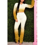 lovely Trendy Gradual change Yellow Two-piece Pant