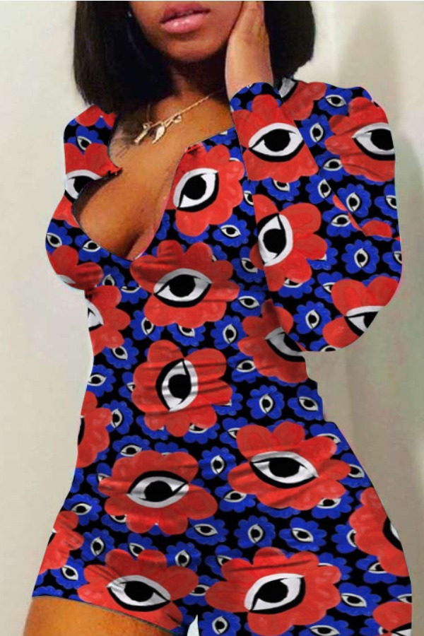 

lovely Casual Eye Print Purple One-piece Romper