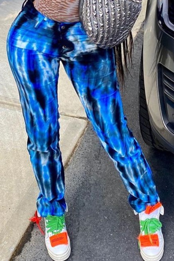 

lovely Trendy Tie-dye Blue Pants