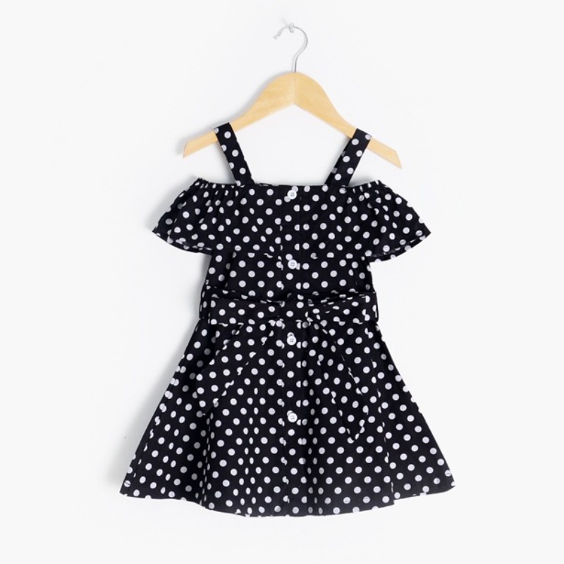 

lovely Stylish Dot Print Hollow-out Black Girl Knee Length Dress