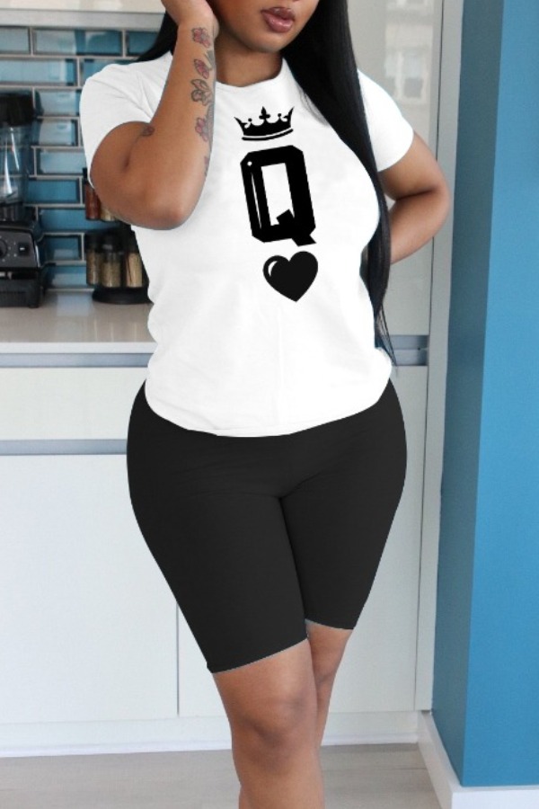 

lovely Leisure O Neck Letter Print Black Two Piece Shorts Set