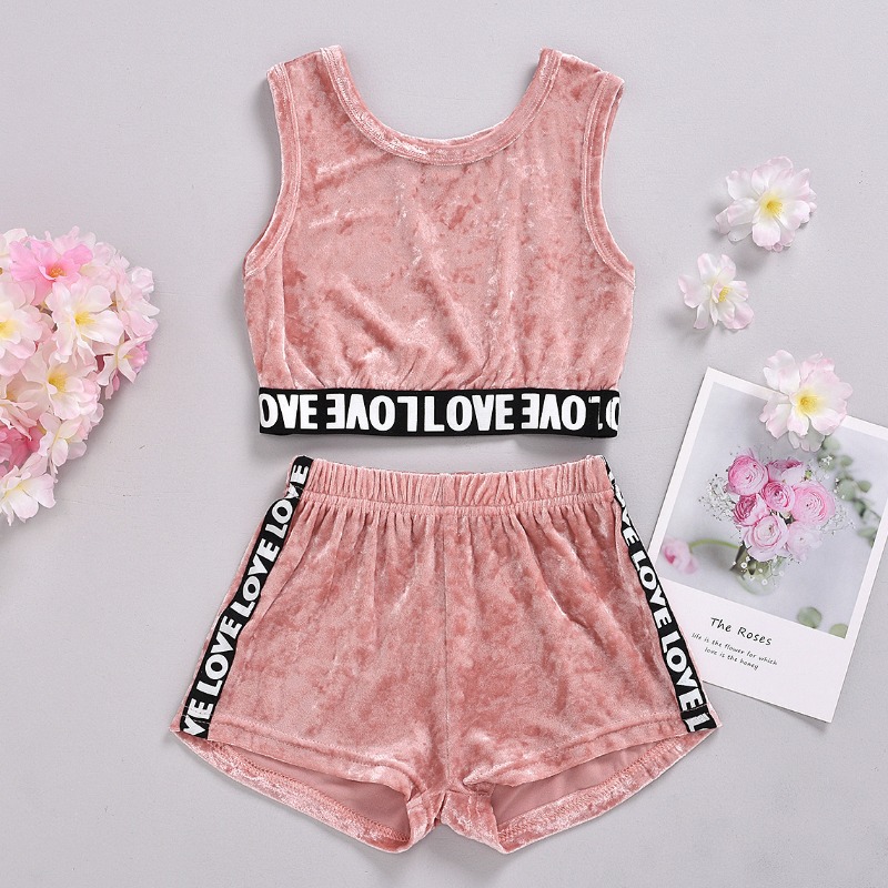 

lovely Sportswear Patchwork Pink Girl Two-piece Shorts Set