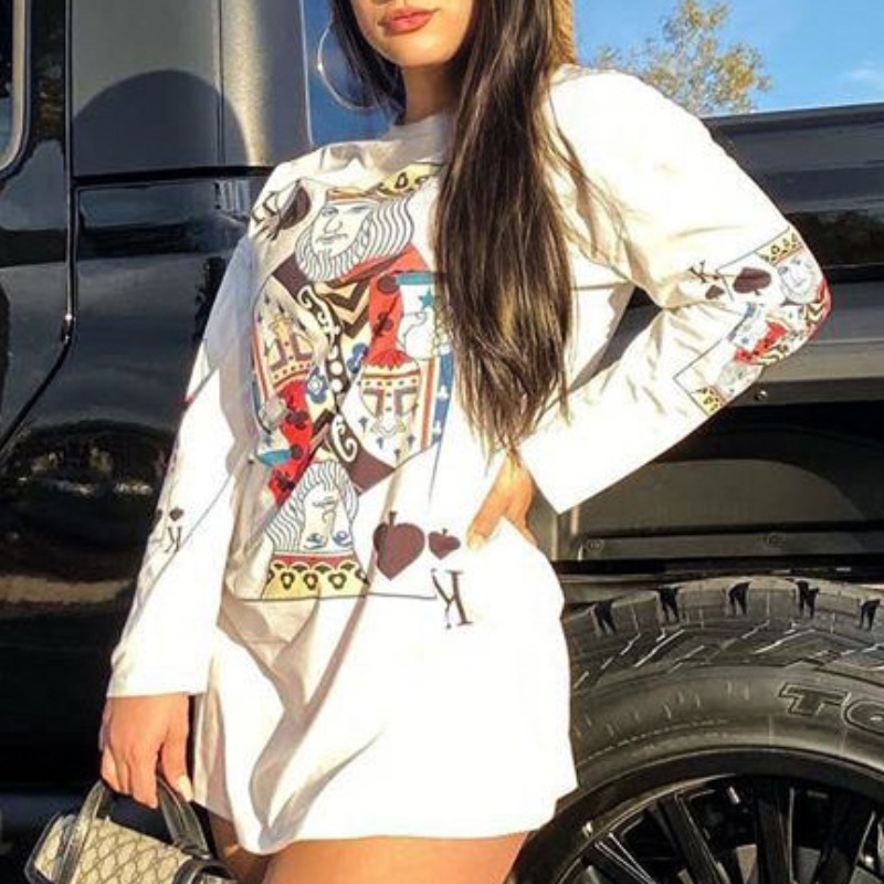 

lovely Leisure O Neck Print White Mini Dress