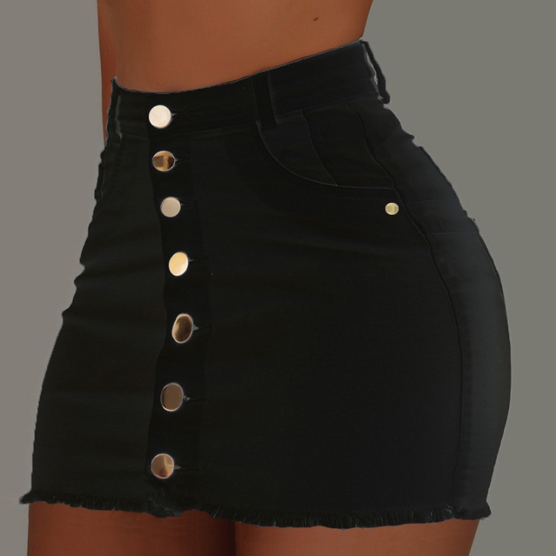 

lovely Casual Buttons Design Black Denim Skirt