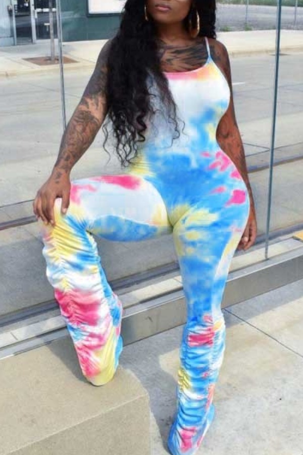 

lovely Trendy Tie-dye Blue One-piece Jumpsuit