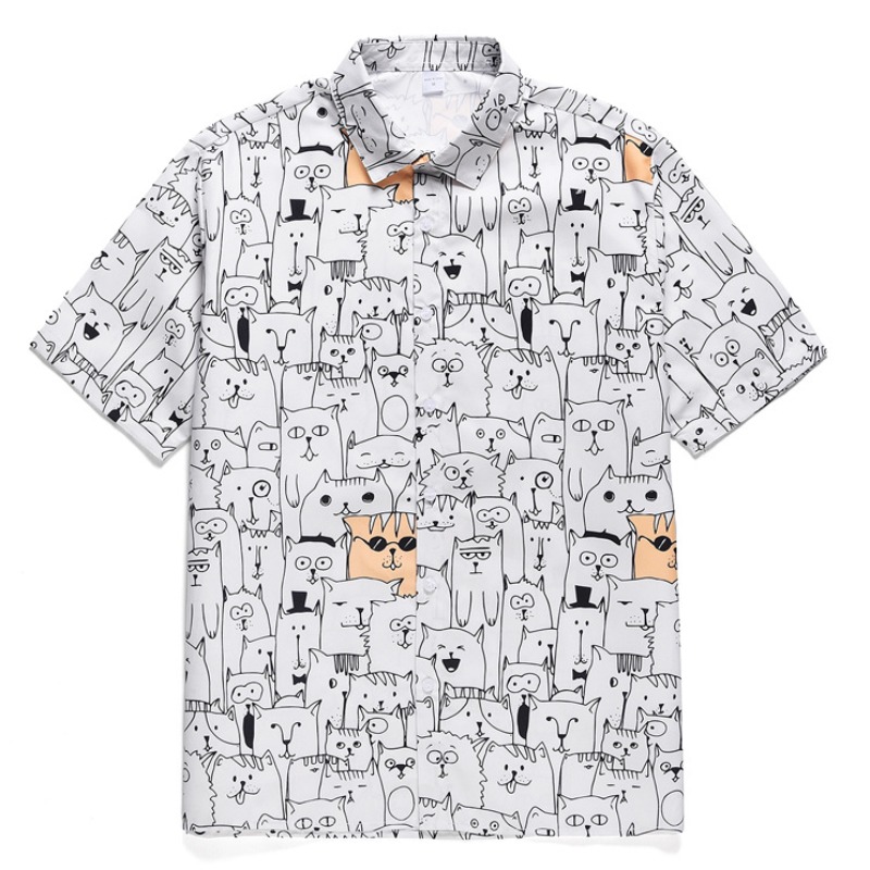 

lovely Stylish Turndown Collar Cartoon Print White Shirt