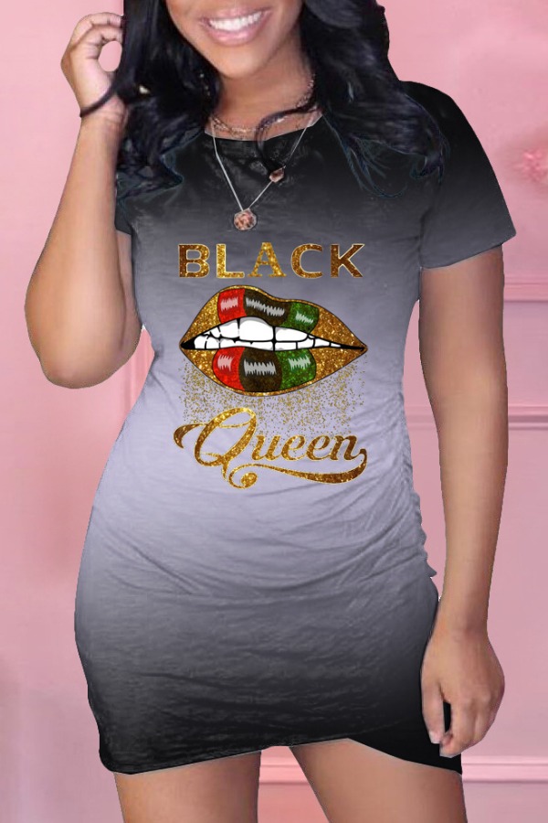 

lovely Casual Lip Print Black Mini Dress