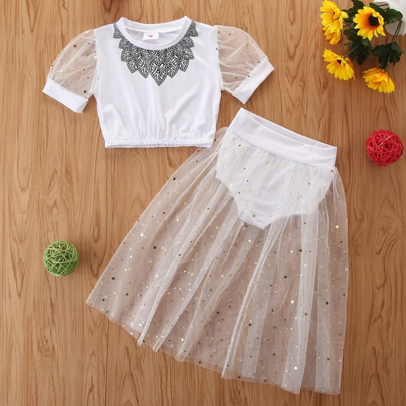 

lovely Sweet See-through White Girl Two-piece Skirt Set