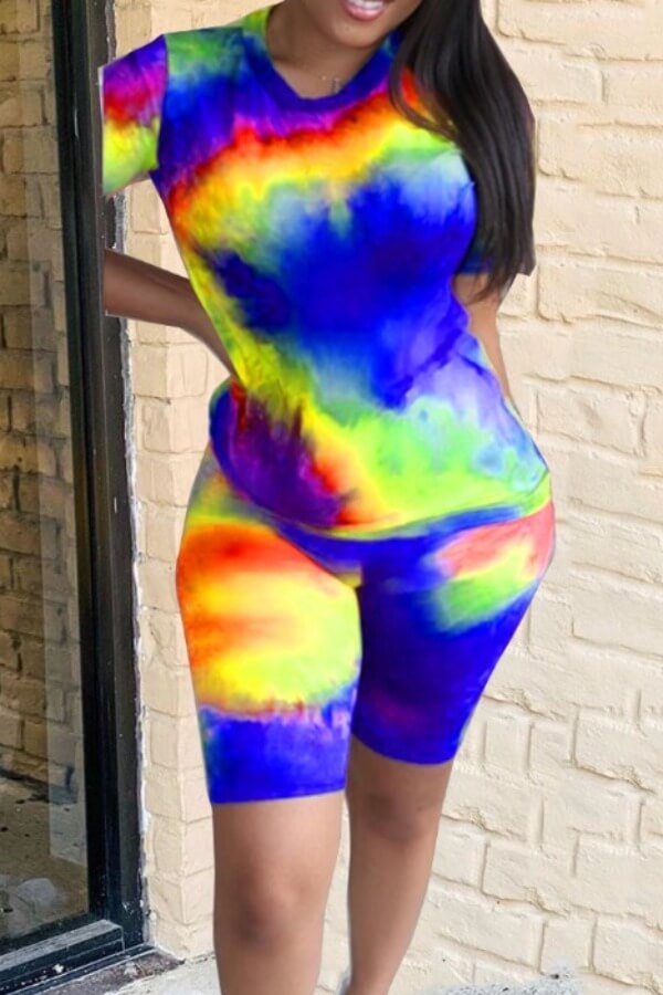 

LW Casual Tie Dye Blue Two Piece Shorts Set