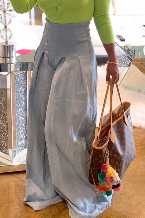 

Lovely Casual High-waisted Loose Baby Blue Jeans