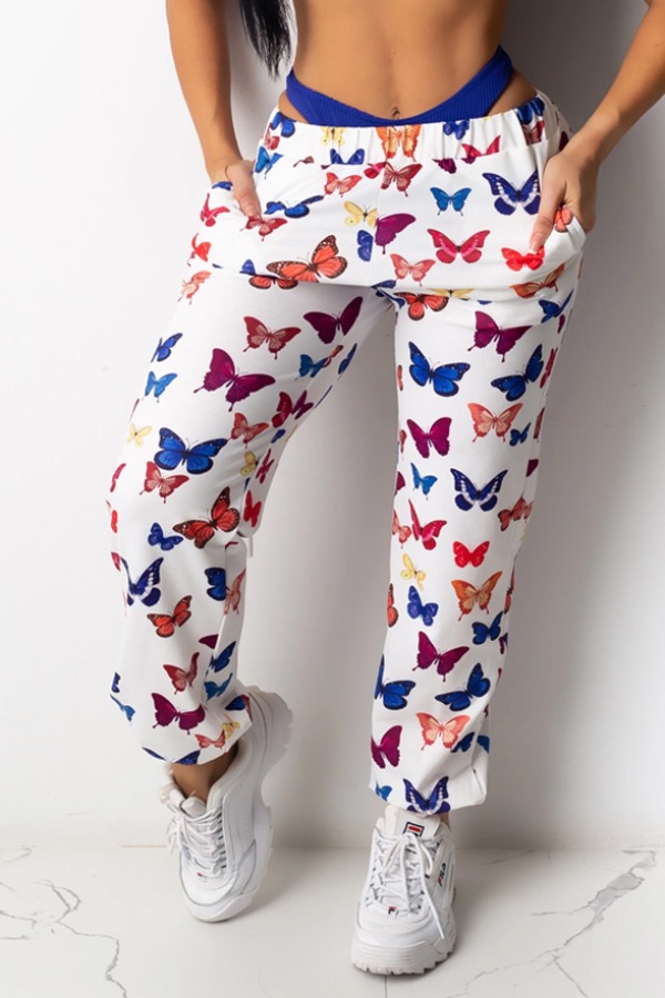 lovely Casual Butterfly Print Multicolor Pants