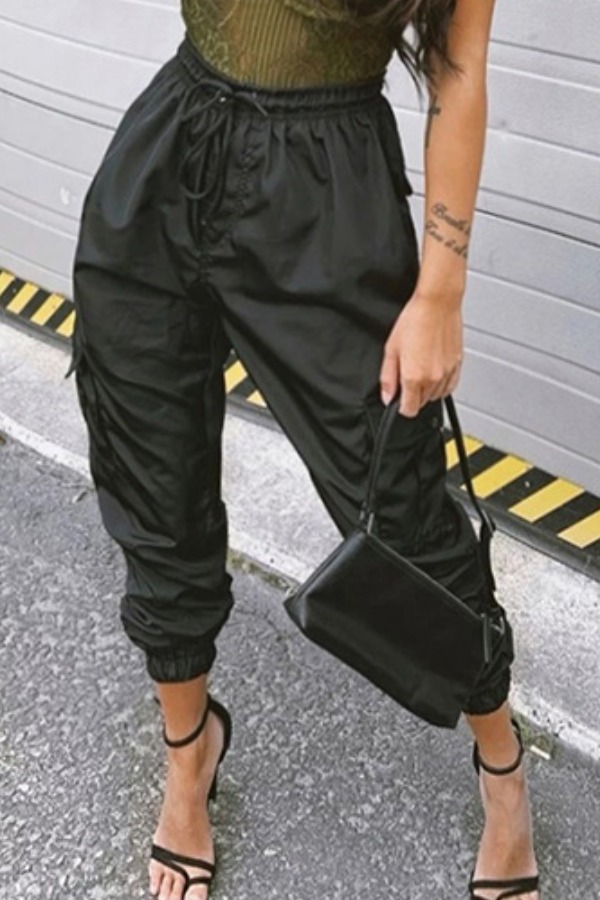 

lovely Sportswear Lace-up Black Pants