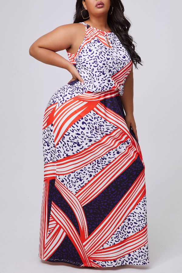 

lovely Casual Print Multicolor Maxi Plus Size Dress, Multi