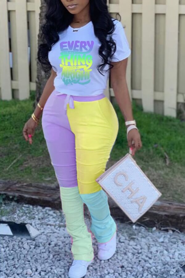 

LW Plus Size Gradient Letter Print Tracksuit Pants Set, Yellow