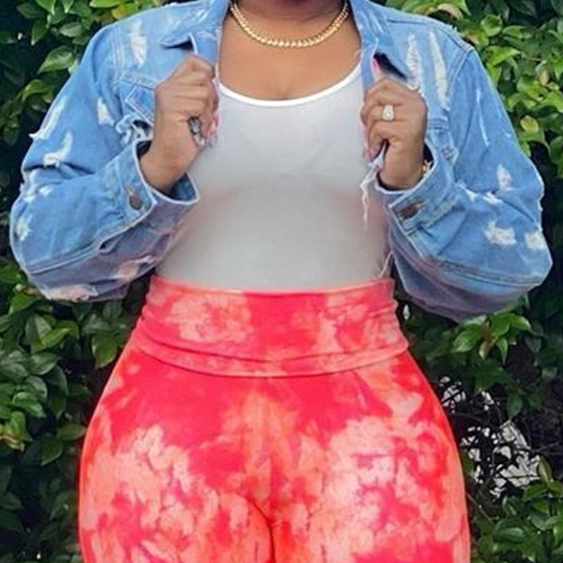 

lovely Casual Broken Holes Blue Plus Size Denim Jacket