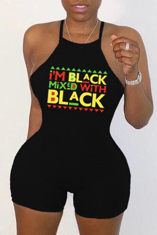 

lovely Casual Letter Print Black One-piece Romper