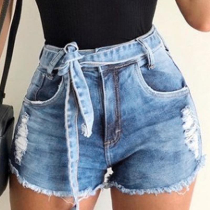 

lovely Trendy Broken Holes Baby Blue Denim Shorts