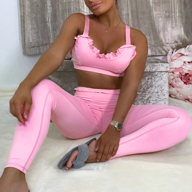 

lovely Sportswear Stringy Selvedge Pink Two Piece Pants Set