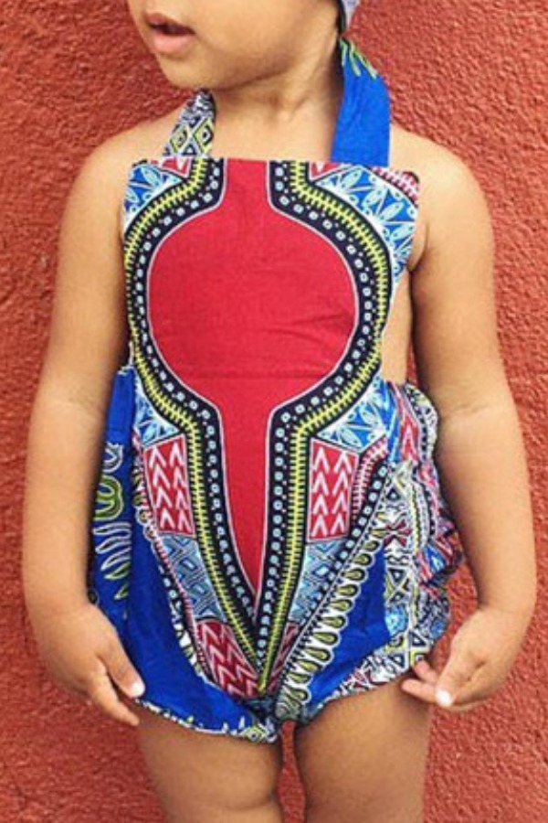 

lovely Bohemian Print Blue Girl One-piece Romper