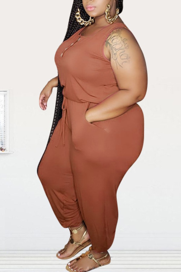 

lovely Leisure Buttons Design Croci Plus Size One-piece Jumpsuit