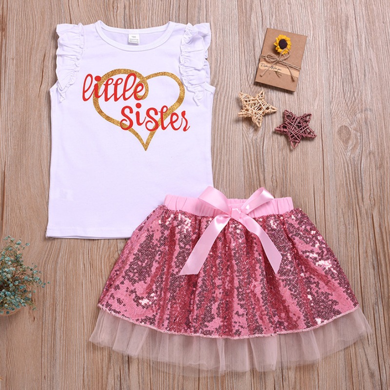 

lovely Casual Letter Print White Girl Two-piece Skirt Set