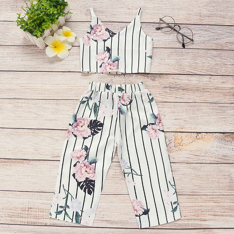 

lovely Casual Striped Print White Girl Two-piece Pants Set