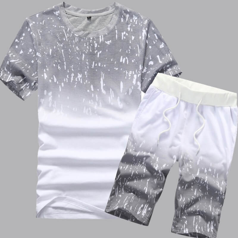 

Lovely Men Casual Gradual Change Print Grey Two-piece Shorts Set