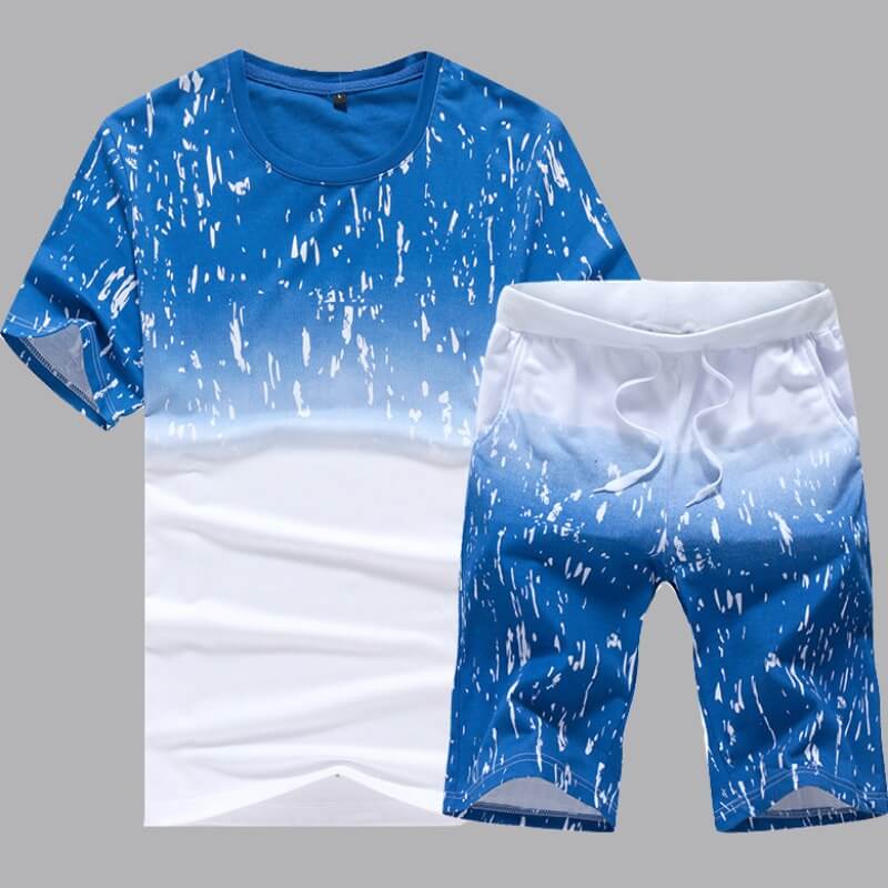 Lovely Men Casual Gradual Change Print Skyblue Two-piece Shorts Set
