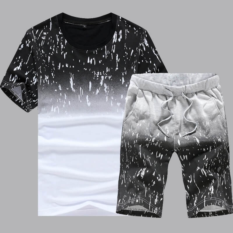 

Lovely Men Casual Gradual Change Print Black Two-piece Shorts Set
